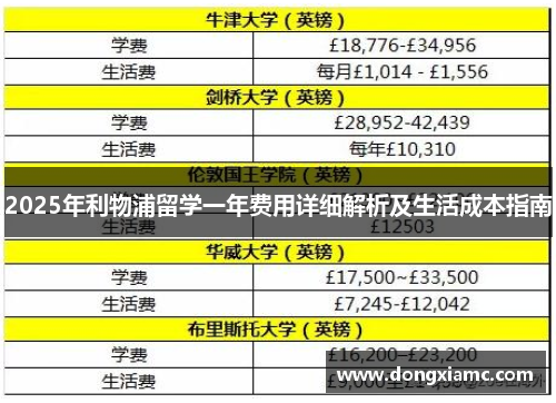 2025年利物浦留学一年费用详细解析及生活成本指南